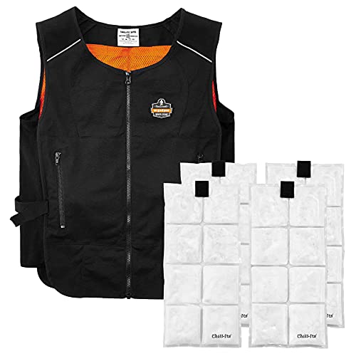 410zlupk5ES.jpg Cooling Vest with 4 Ice Packs, Lightweight, Quick Recharge Cooling, Ergodyne Chill Its 6260 Black, Small/ Medium - Image 1