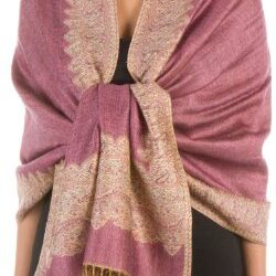 Sakkas Border Pattern Layered Reversible Woven Pashmina Shawl Scarf Wrap Stole - Mauve