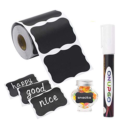 41hamnDR3zL.jpg ONUPGO Chalkboard Labels-180pcs Waterproof Reusable Blackboard Stickers with 1 Liquid Chalk Marker for Mason Jars, Parties Decoration, Craft Rooms, Weddings, Storage, Organize Your Home & Kitchen - Image 1