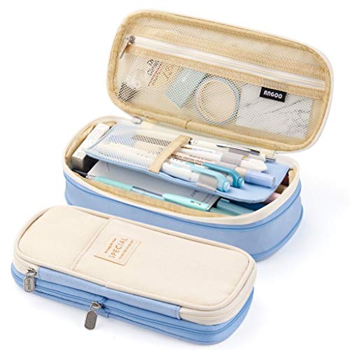 41mIjQWbv2L.jpg EASTHILL Big Capacity Pencil Pen Case Office College School Large Storage High Capacity Bag Pouch Holder Box Organizer Light Blue - Image 1