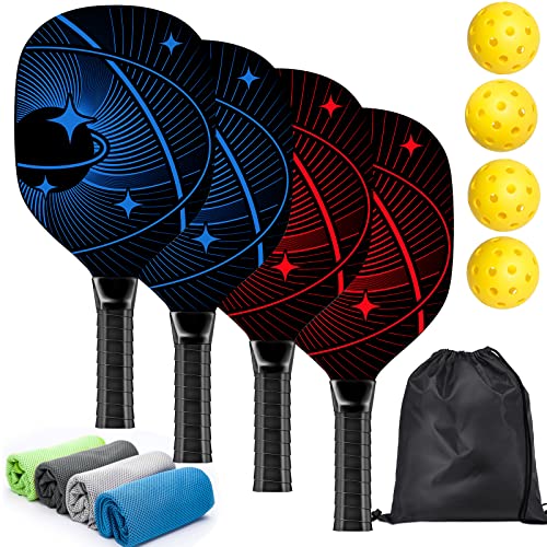 513s5CeuFuL.jpg Pickleball Paddles, Pickleball Set with 4 Premium Wood Pickleball Paddles, 4 Pickleball Balls, 4 Cooling Towels & Carry Bag, Pickleball Rackets with Ergonomic Cushion Grip, Gifts for Men Women - Image 1