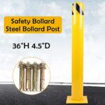 36” x 4.5 ” Safety Bollard Post Reflective Yellow Pipe Bollards Steel Parking Barrier Nocturnal Lifting Ground Barrier With 4 Free Anchor Bolts, Heavy Duty Powder Coated Safety Parking Barrier Post 11Ga(3MM) Base-8x8'' - Image 8