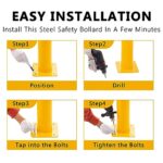 36” x 4.5 ” Safety Bollard Post Reflective Yellow Pipe Bollards Steel Parking Barrier Nocturnal Lifting Ground Barrier With 4 Free Anchor Bolts, Heavy Duty Powder Coated Safety Parking Barrier Post 11Ga(3MM) Base-8x8'' - Image 3