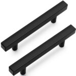 Qibaok 30 Pack Square Cabinet Handles Matte Black Cabinet Pulls 3-3/4" Hole Centers Drawer Pulls Stainless Steel Kitchen Handles for Cabinets, 6”Length Cabinet Hardware for Bathroom Farmhouse