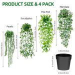 Artificial Hanging Plants for Shelf, 4 Pack Fake Potted Greenery Faux Eucalyptus Vine, Mandala Vine, String of Pearls,Pea pod Leaves in Pot for Office Living Room Bathroom Indoor Outdoor Décor - Image 6