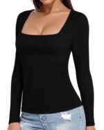 MANGOPOP Womens Long Sleeve Square Neck T Shirts Tops Tees - Image 4
