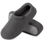 HomeTop Women's Fuzzy Curly Fur Memory Foam Loafer Slippers Bedroom House Shoes with Polar Fleece Lining (5-6 US,Dark Grey)