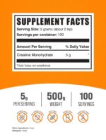 BULKSUPPLEMENTS.COM Creatine Monohydrate Powder - Creatine Supplement, Micronized Creatine, Creatine Powder - Unflavored & Gluten Free, 5g (5000mg) per Servings, 500g (1.1 lbs) (Pack of 1) - Image 6