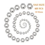 TWCC 405 Pcs SAE Hex Nuts Assortment Kit #2-56#4-40#6-32#8-32#10-24#10-32#12-24 1/4"-20 5/16"-18 3/8"-16 7/16"-14 1/2"-13 Stainless Hex Nuts Set - Image 2