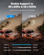 Highwings 8K 10K 4K HDMI 2.1 Cable 48Gbps 6.6FT/2M, Certified Ultra High Speed HDMI Cable Braided Cord-4K@120Hz 8K@60Hz, DTS:X, HDCP 2.2 & 2.3, HDR 10 Compatible with Roku TV/PS5/HDTV/Blu-ray - Image 7