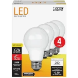 Feit Electric A19 E26 (Medium) LED Bulb Soft White 25 Watt Equivalence 4