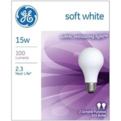 GE Lighting 97491 15 Watt Soft White Standard Incandescent Light Bulb 2 Pack