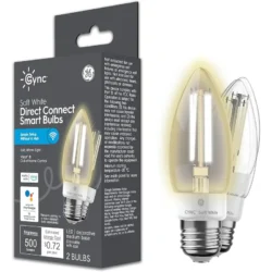 GE CYNC Smart LED Light Bulb, B11 Candle Light Bulb, Works with Amazon Alexa and Google Home, WiFi Light, 60W Equivalent, Soft White, Medium Base (Pack of 2)