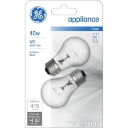 GE Appliance Clear Light Bulb 40w, A15 Bulb Type, Medium Base | 415 Lumens | 2-Count per Pack (1-Pack)