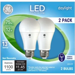 GE Lighting 21758 Light Bulb General Purpose Daylight A21 LED 12 (75-Watt Replacement), 1100-Lumen Medium Base, 2 Count (Pack of 1)